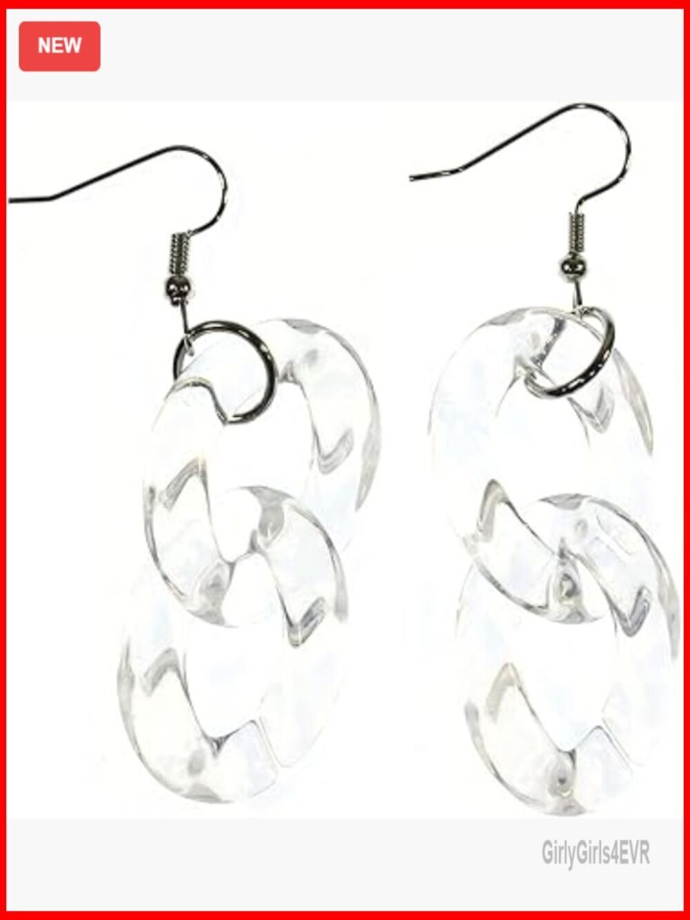 Clear Acrylic Curb Chain Drop Earrings, Lightweight Plastic Jewelry